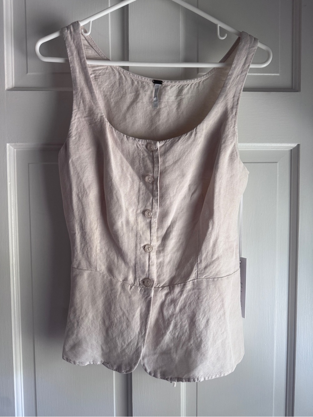 NWT Young Fabulous & Broke Linen Blend Button Front Tie Back Top Beige Medium